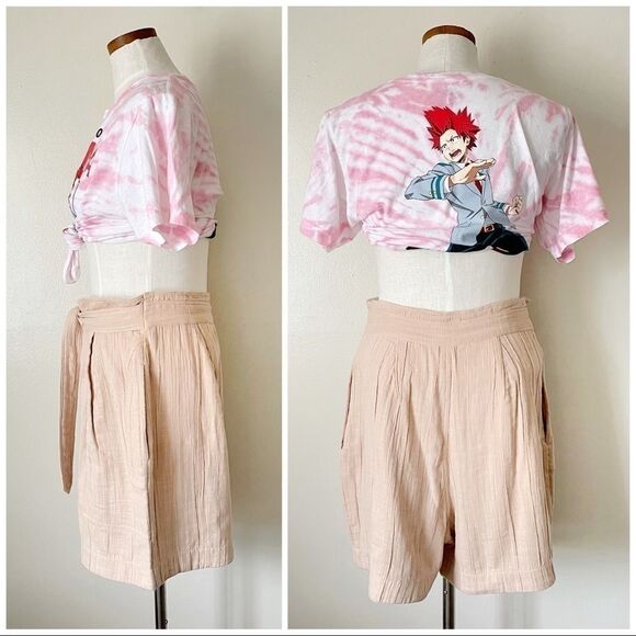 Free People tan pleated belt shorts Large - Picture 3 of 6